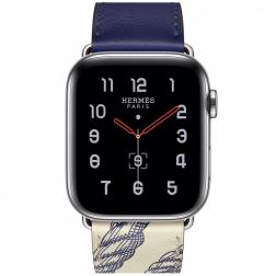 Apple Watch Hermes Series 5, 44mm Stainless Steel Case with Encre Beton Swift Leather Single Tour