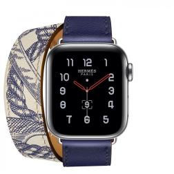 Apple Watch Hermes Series 5, 40mm Stainless Steel Case with Encre Beton Swift Leather Double Tour