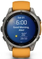 Часы Garmin Fenix 8 47mm Amoled Sapphire Titanium, серый, оранжевый силиконовый ремешок (010-02904-19)