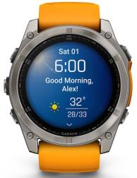 Умные часы Garmin Fenix 8 51 мм AMOLED Sapphire Titanium, светло-серый, оранжевый силиконовый ремешок (010-02905-11)