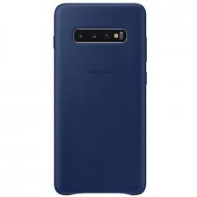 Кожаный чехол Leather Cover Samsung S10 Plus темно-синий