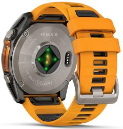 Умные часы Garmin Fenix 8 51 мм AMOLED Sapphire Titanium, светло-серый, оранжевый силиконовый ремешок (010-02905-11)